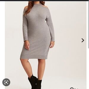 Gray cold shoulder sweater dress